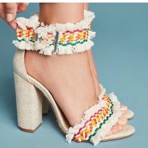 SCHUTZ Zoola Fringed Rainbow Woven Heel